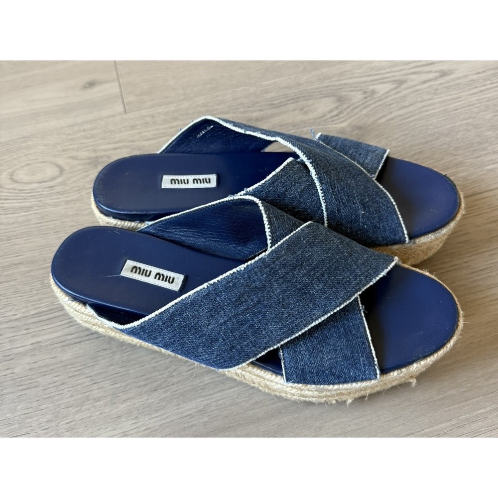 miu miu espadrilles Macy Platform Crisscross Sandals Size 40 US 10 Navy Denim